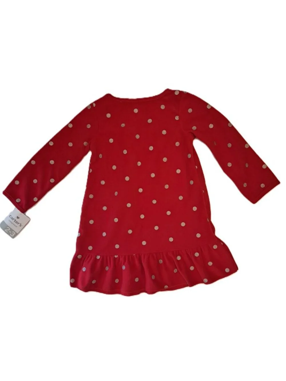 Carter's Red Polka Dot Fleece Pajama Nightgown Ruffle Hem Sleepwear 2T-3T NWT